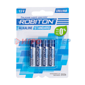 Элементы питания, фонарики, флэшки Батарейки алкалиновые ROBITON STANDARD LR03 BL4