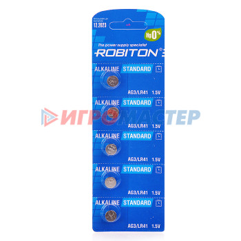 Элементы питания, фонарики, флэшки Батарейки алкалиновые ROBITON STANDARD R-AG3-0-BL5 (0% Hg) AG3 LR41 392 192 BL5