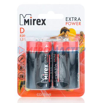 Элементы питания, фонарики, флэшки Батарея солевая Mirex R20/D 1,5V, 2 шт, ecopack