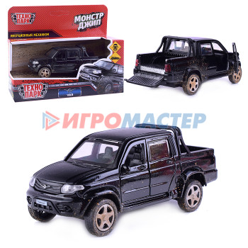 Коллекционные модели Машина металл UAZ Pickup Монстр Джип 12 см, (двер, багаж, черный) инерц, в коробке