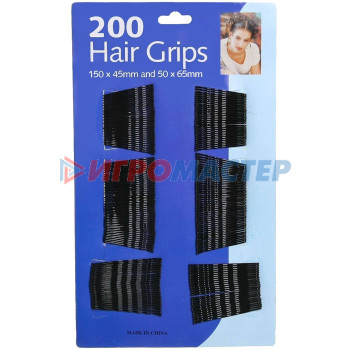 Невидимки для волос 200шт "Hair Grips", цвет черный, 4см