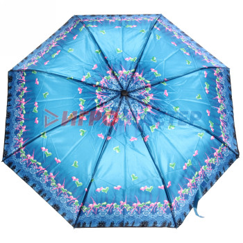 Зонт женский полуавтомат "Ultramarine - Венера", микс 6 цветов, 8 спиц, d-100см, длина в слож. виде 28см, голубые цветы