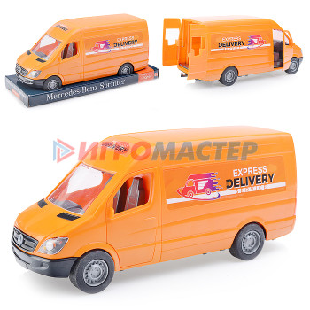 Транспорт и спецтехника б/механизмов (пластик) Автомобиль «Mercedes-Benz Sprinter» грузовой (оранжевый) на планшетке