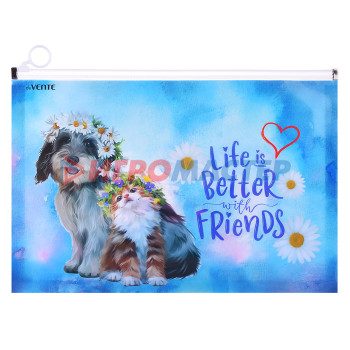 Папки-конверты на молнии Папка на молнии с расширением &quot;Life is better with friends&quot; A4 (330x235х28 мм) 180 мкм, неп