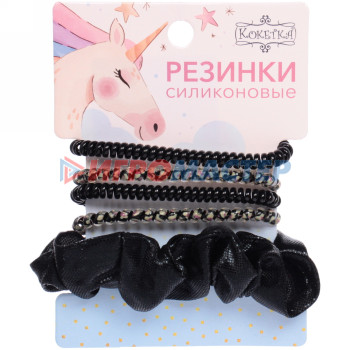 Резинки для волос 5шт "The Star Collection", цвет черный, d-6см (блистер Единорог)