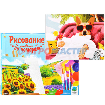 Рисование, роспись, витражи Холст с красками 30х40 по номерам. Песик на отдыхе (20 цв.) 