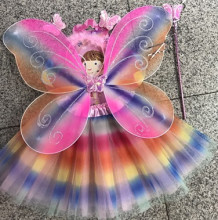 Карнавальный костюм "Радужный окрас" (юбка,крылья,волшебная палочка,ободок)
