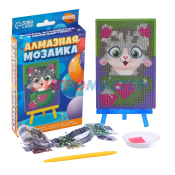 Алмазная мозаика на подставке «Котик», 10 х 15 см. Набор для творчества