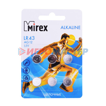 Элементы питания, фонарики, флэшки Батарея щелочная Mirex AG12 / LR43  1,5V, 6 шт. блистер