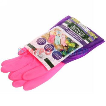 Перчатки пвх "Флора" розовые 50см с флисовой подкладкой и удлиненными рукавами ДоброСад