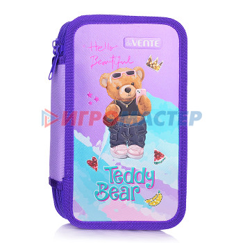 Пеналы школьные створчатые Пенал &quot;Teddy Bear&quot; 20,5x12 см, трехстворчатый прямоугольный для 50 предметов, на молнии, ка