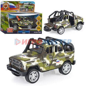 Коллекционные модели Машина металл UAZ Hunter beach воен., 11,5 см, (свет-звук, двер, баг.,)инерц, в коробке