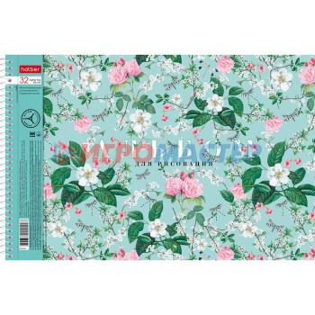 Альбом для рисования А4, 32 листа на гребне Floral collection, обложка мелованный картон, перфорация, блок 100 г/м2, МИКС