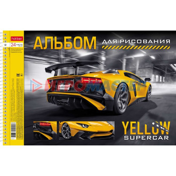 Альбом для рисования А4, 24 листа на гребне YELLOWsupercar, обложка металлизированный картон, выборочный лак, МИКС