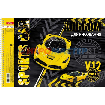 Альбом для рисования А4, 24 листа на гребне YELLOWsupercar, обложка металлизированный картон, выборочный лак, МИКС