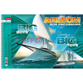 Альбом для рисования А4, 48 листов на гребне BIG boys-BIG toys, обложка металлизированный картон, выборочный лак, МИКС