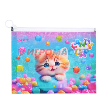 Папки-конверты на молнии Папка на молнии с расширением &quot;Candy Cat&quot; A5 (240x185x30 мм) 180 мкм, матовая полупрозрачна