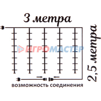 Гирлянда для улицы ЗАНАВЕС "Мерцание" ш3м* в2,5 м 480 ламп LED, белый.пров, 1 реж, IP-65, Теплый белый (возможность соединения)