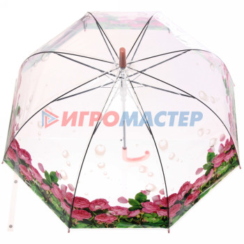 Зонт-трость женский купол "Цветы", 8 спиц, цвет микс, d-80см, длина в слож. виде 82см