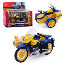 Модель металл Мотоцикл с коляской милиция 13 см, желтый, в коробке