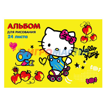 Альбомы и папки для рисования Альбом для рисования 24л. &quot;Hello Kitty&quot; на скрепке,обложка картон,блок офсет 100г