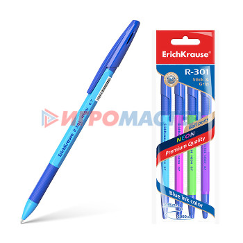 Ручки шариковые Ручка шариковая R-301 Neon Stick&amp;Grip 0.7, цвет чернил синий