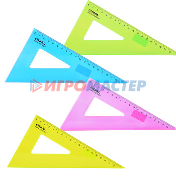 Треугольник 30°, 18см пластиковый, прозрачный, неоновые цвета, ассорти 