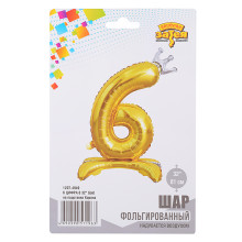 Шар фольгированный 32&quot; Цифра 6 Gold на подставке Корона