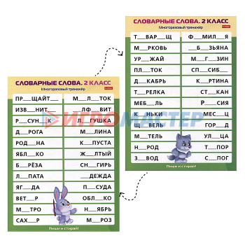 Книги развивающие, игры, задания, тесты Наглядные пособия для детей. Многоразовый тренажер &quot;Пиши и стирай&quot;. Словарные слова 2 класс.