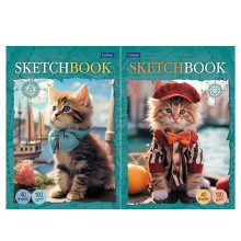 Блокнот SketchBook 40л А5ф &quot;Котики-артисты&quot; без линовки 100г/кв.м отрывная склейка.